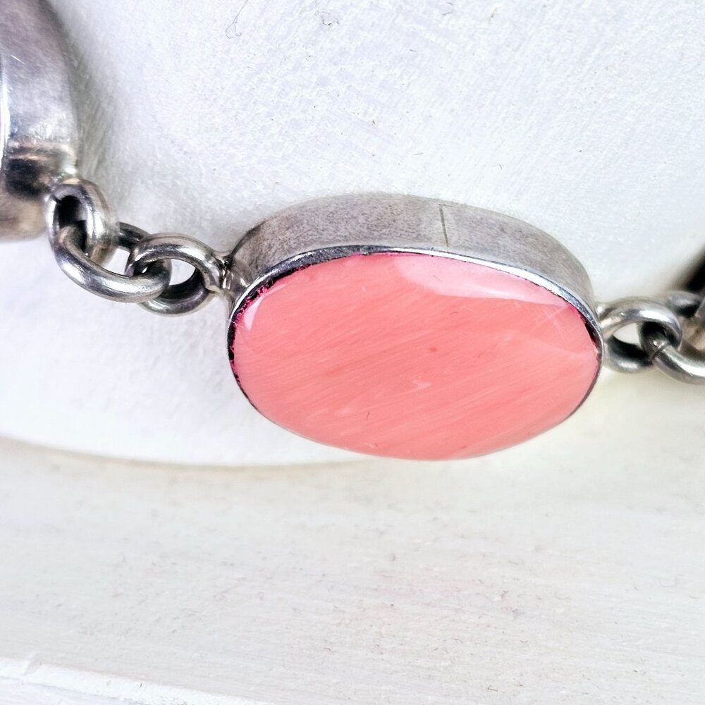 Vintage ATI Mexico .925 Silver Coral Toggle Bracelet, 7.5" - Picture 4 of 6